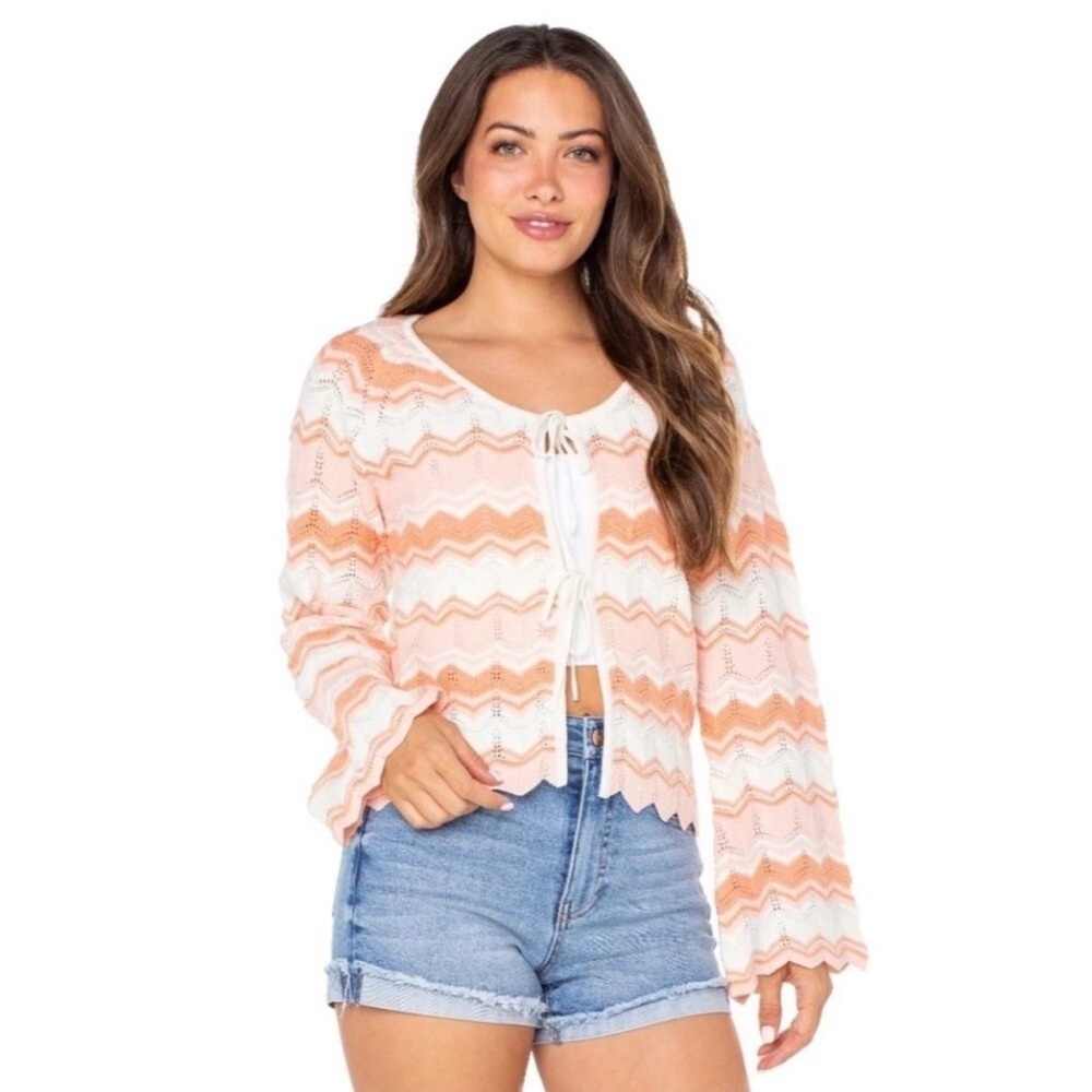 Celebrity Pink Pointelle Knit Tie-Front Cardigan Size Medium